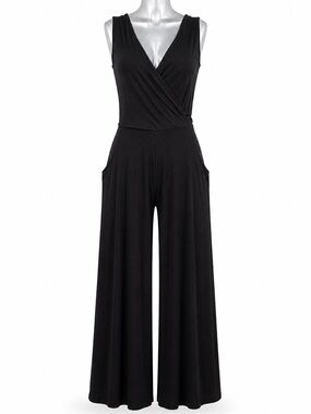 Papillon Black Wide Leg Jumpsuit NWT Pockets USA Small